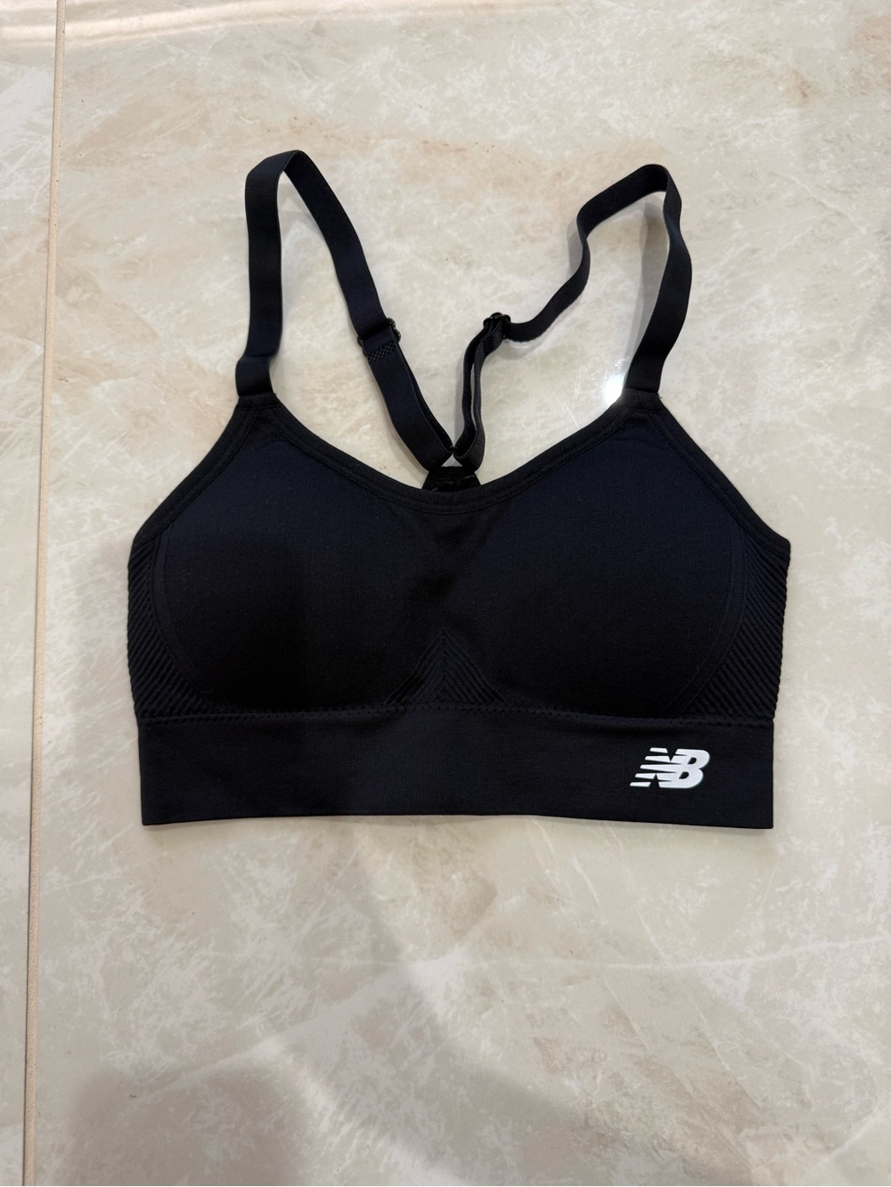 New Balance Black Racerback Seamless Sports Bra with NB Logo